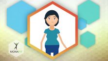 Standbild des Erklärvideos: Unzufriedene Frau mit Übergewicht - links unten das Monafit-Logo