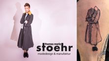 Thumbnail von Kurzreportage: Foto des Original-Mantels neben Tattoo-Version plus Logo Thomas Maria Stoehr