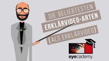 Standbild aus eyecademy-Film: Moderator in Cartoon-Version zeigt auf Titel des Beitrags