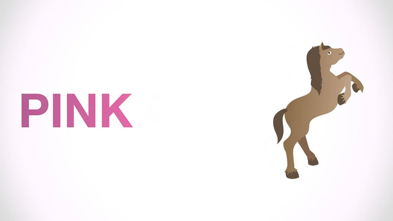 Standbild aus Case-Video: links Schriftzug 'PINK' , rechts eine Pony-Illustration